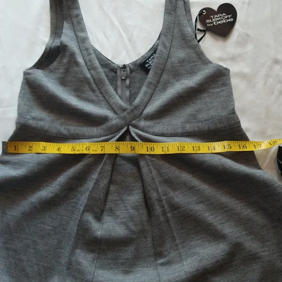 Gray Wool Blend Imperial Tank Mini Dress Sleeveless V-Neck Pockets Size Medium - Picture 12 of 16